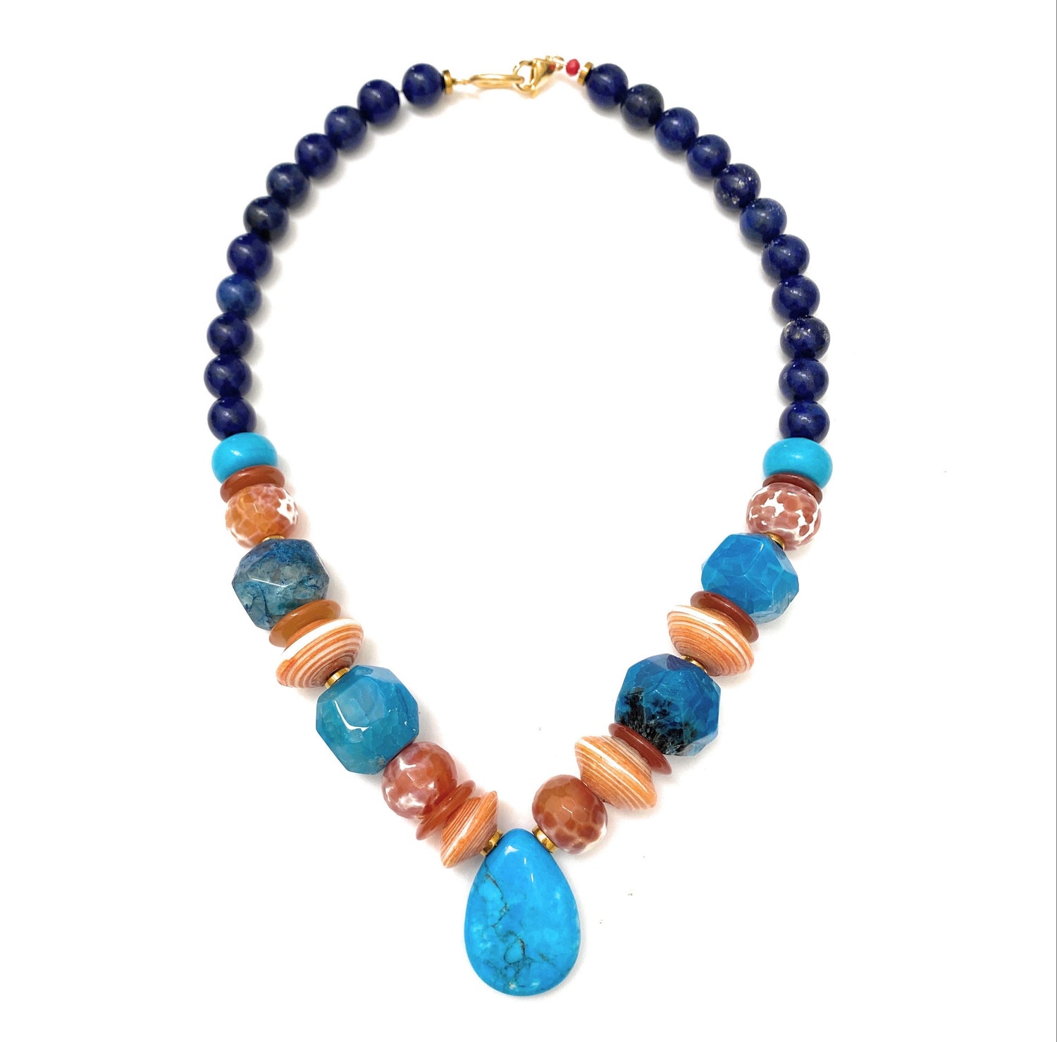 Collar de Lapislázuli, Ágatas y Colgante Turquesa - GRANATE 27