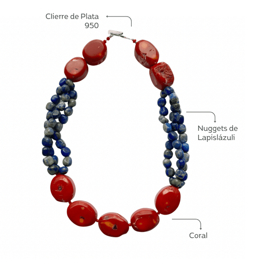 Collar de Lapislázuli y Coral Rojo - GRANATE 27