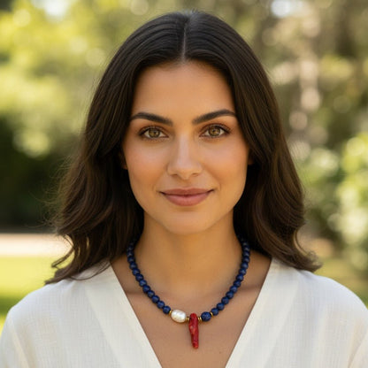 Collar de Lapislázuli y Coral Rojo - GRANATE 27