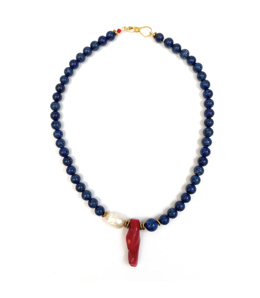 Collar de Lapislázuli y Coral Rojo - GRANATE 27