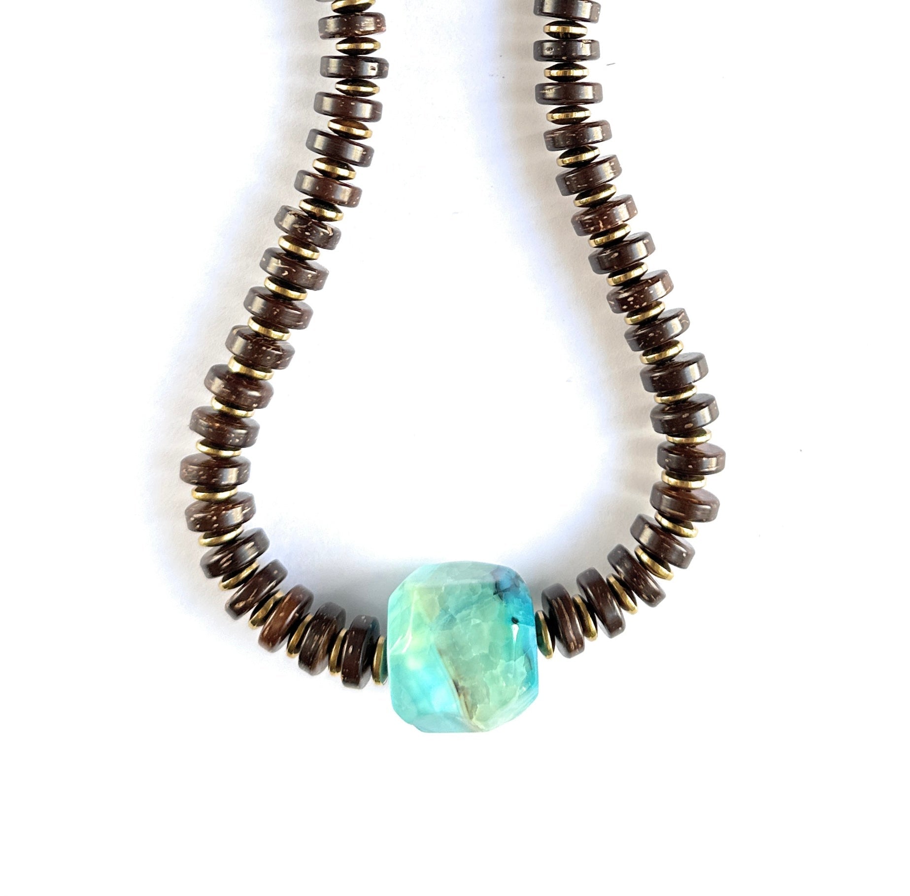 Collar de Madera de Coco y Ágata Veteada - GRANATE 27