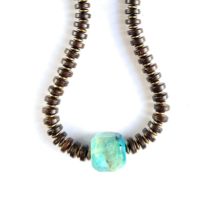 Collar de Madera de Coco y Ágata Veteada - GRANATE 27