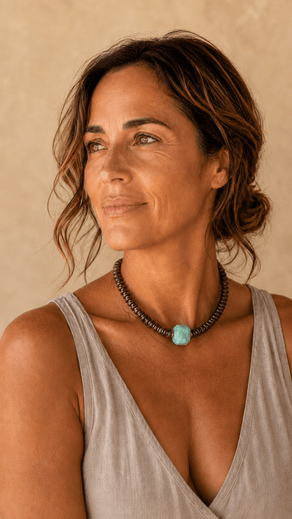 Collar de Madera de Coco y Ágata Veteada - GRANATE 27