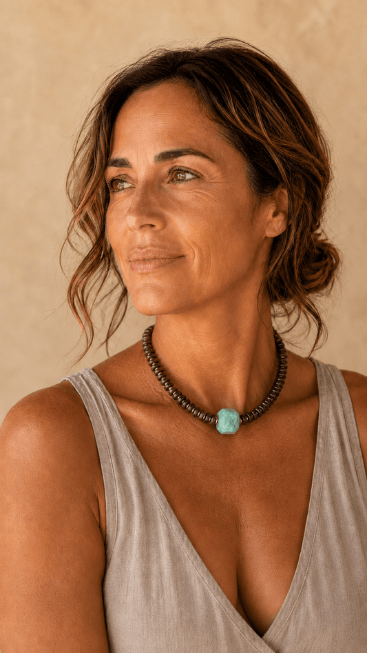 Collar de Madera de Coco y Ágata Veteada - GRANATE 27