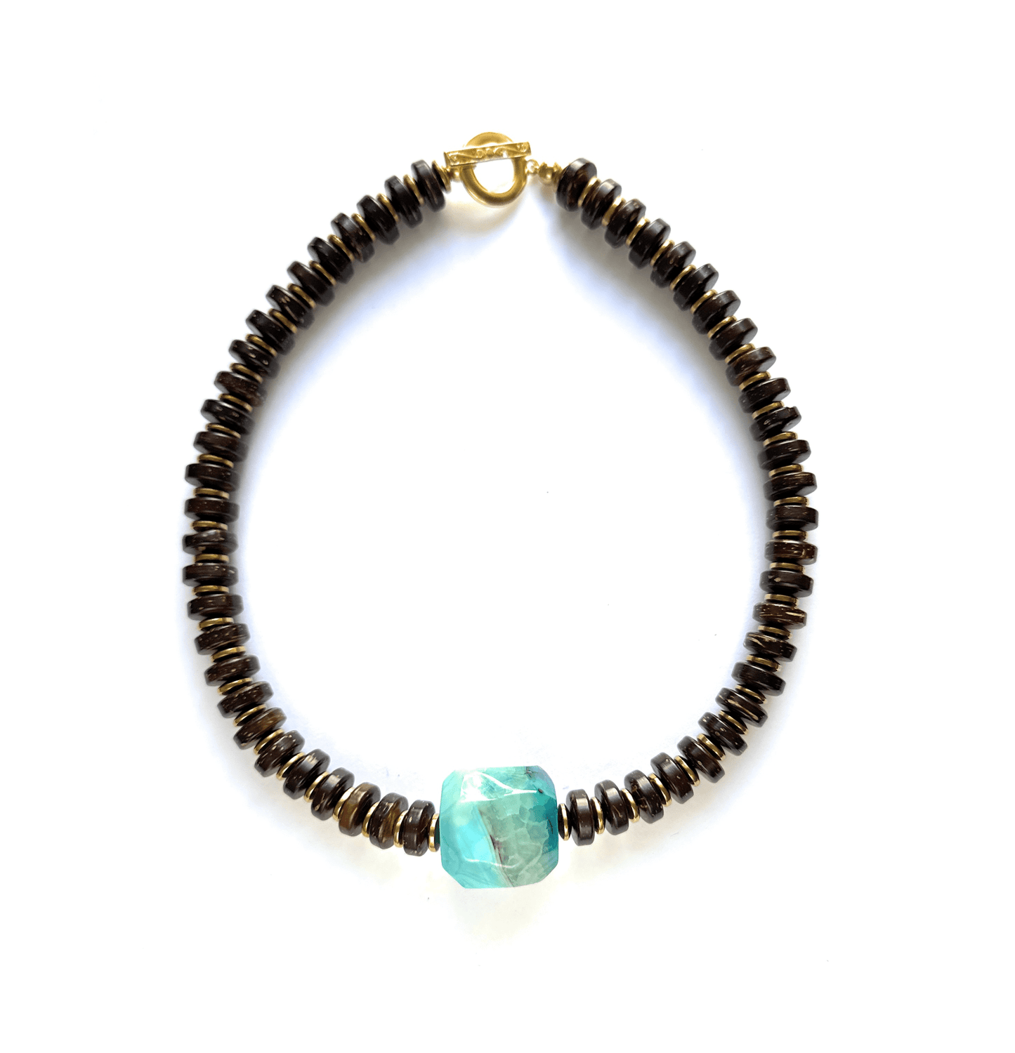 Collar de Madera de Coco y Ágata Veteada - GRANATE 27
