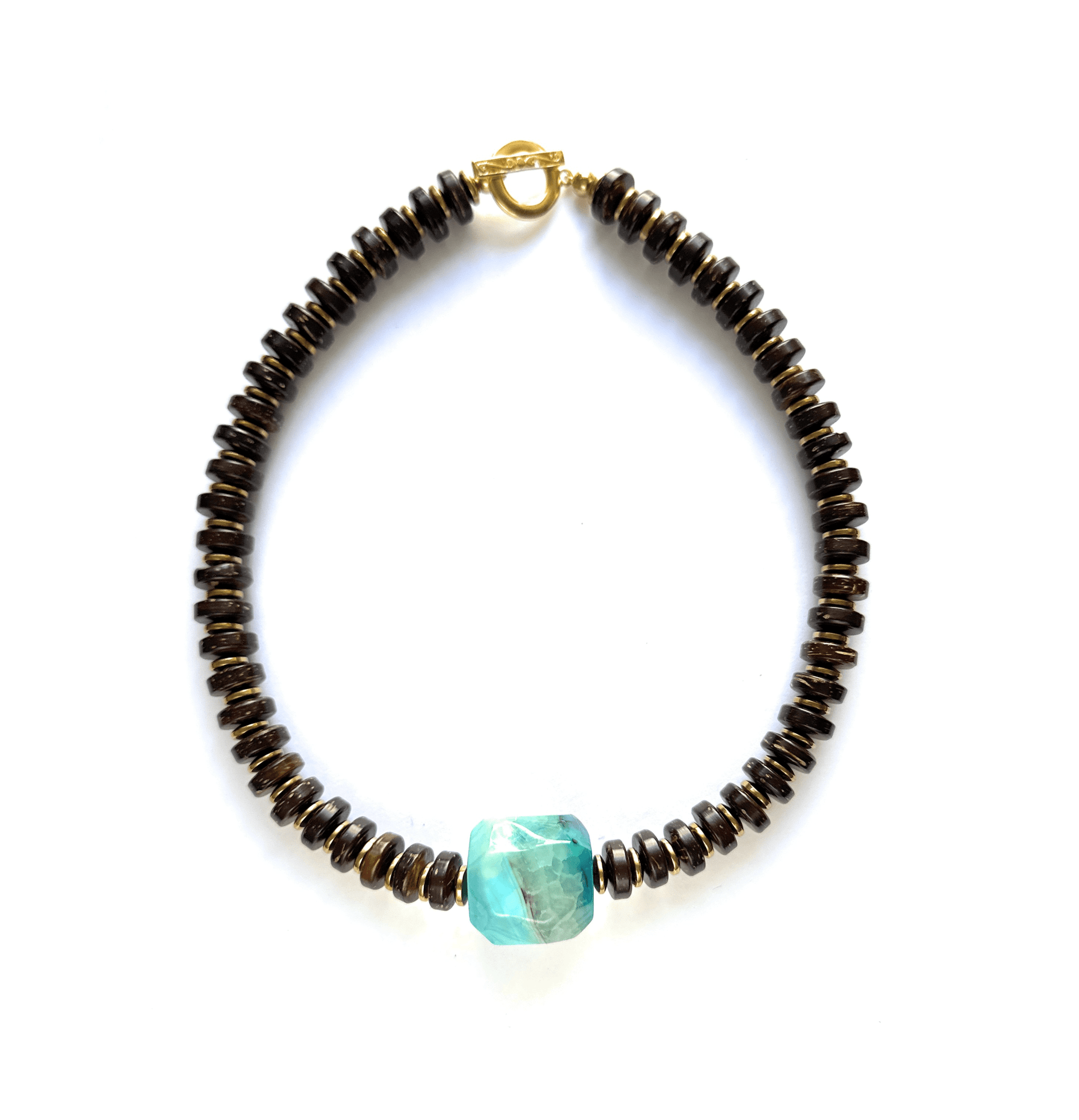 Collar de Madera de Coco y Ágata Veteada - GRANATE 27
