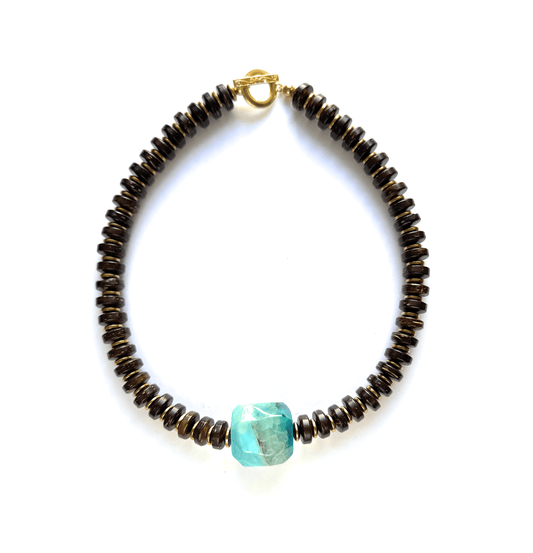 Collar de Madera de Coco y Ágata Veteada - GRANATE 27
