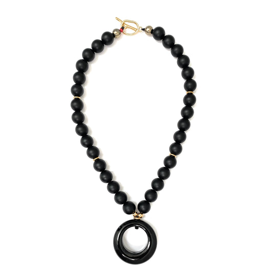 Collar de Ónix Mate con Colgante de Ágata Negra - GRANATE 27