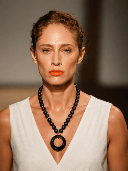 Collar de Ónix Mate con Colgante de Ágata Negra - GRANATE 27