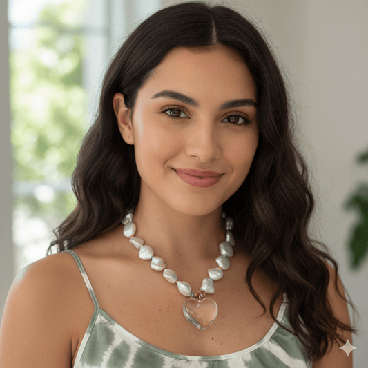 Collar de Perla Nácar y Colgante Corazón - GRANATE 27