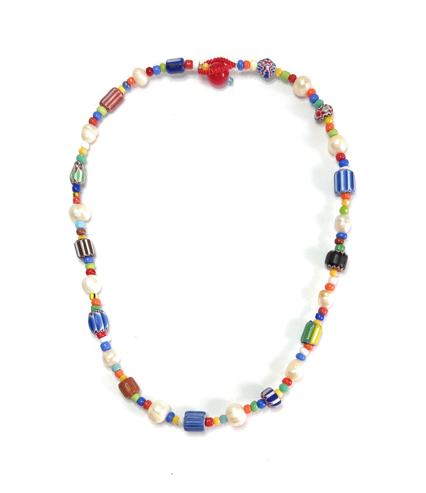 Collar de Perlas con Vidrio Africano - GRANATE 27