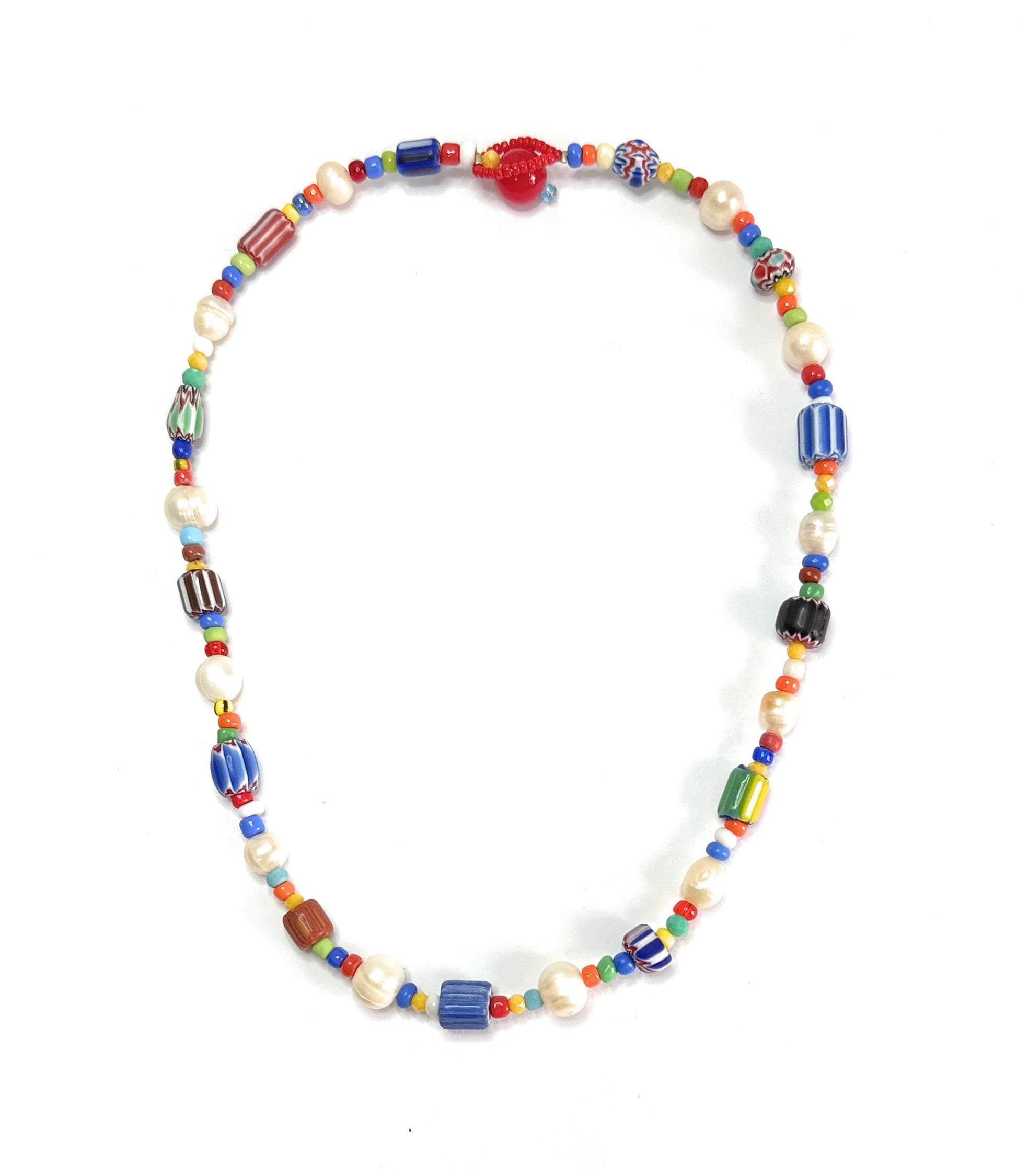 Collar de Perlas con Vidrio Africano - GRANATE 27