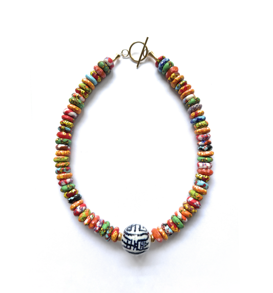 Collar de Vidrio Africano y Cerámica - GRANATE 27