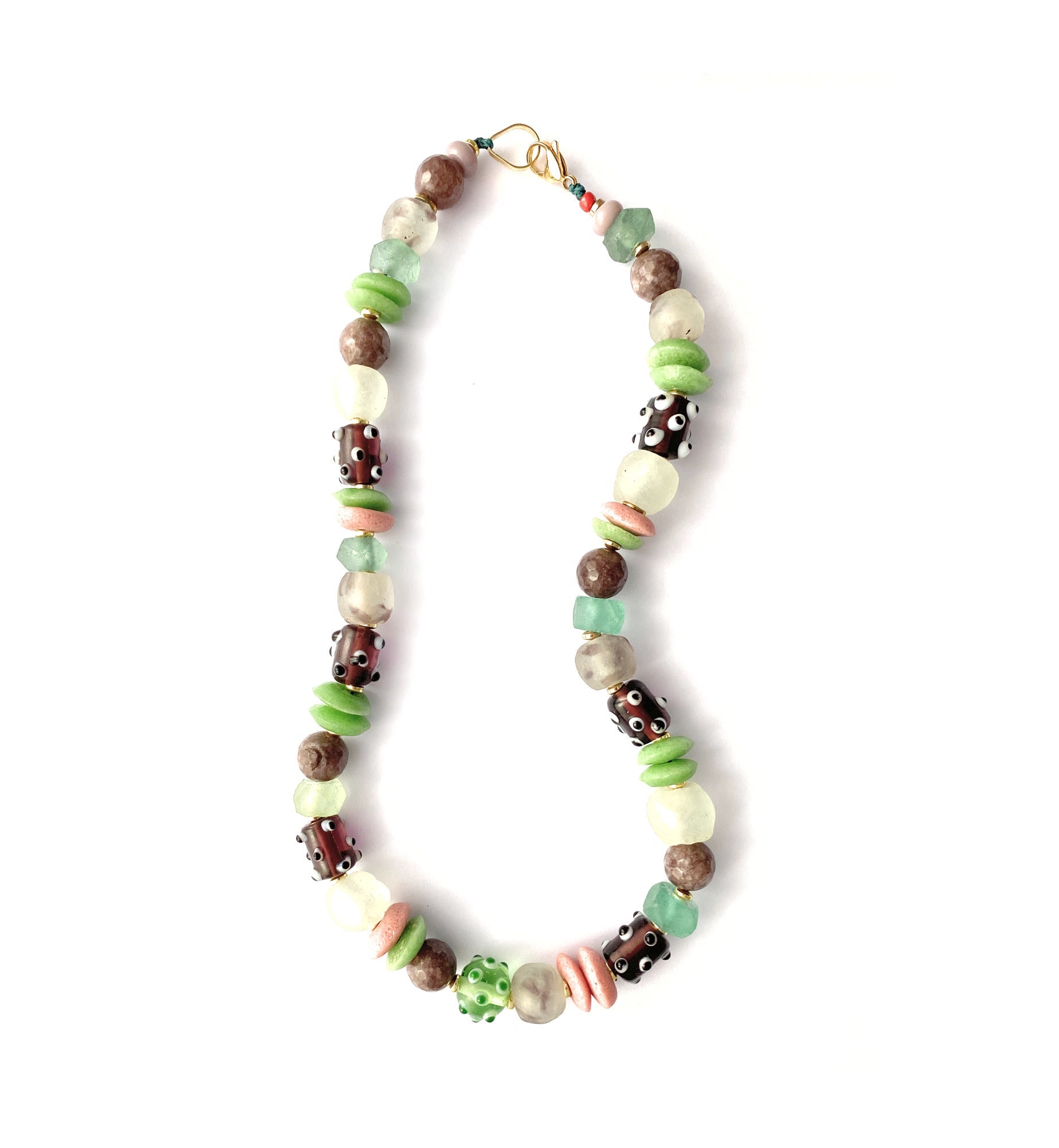 Collar de Vidrio Africano y Murano - Verde y Morado - GRANATE 27