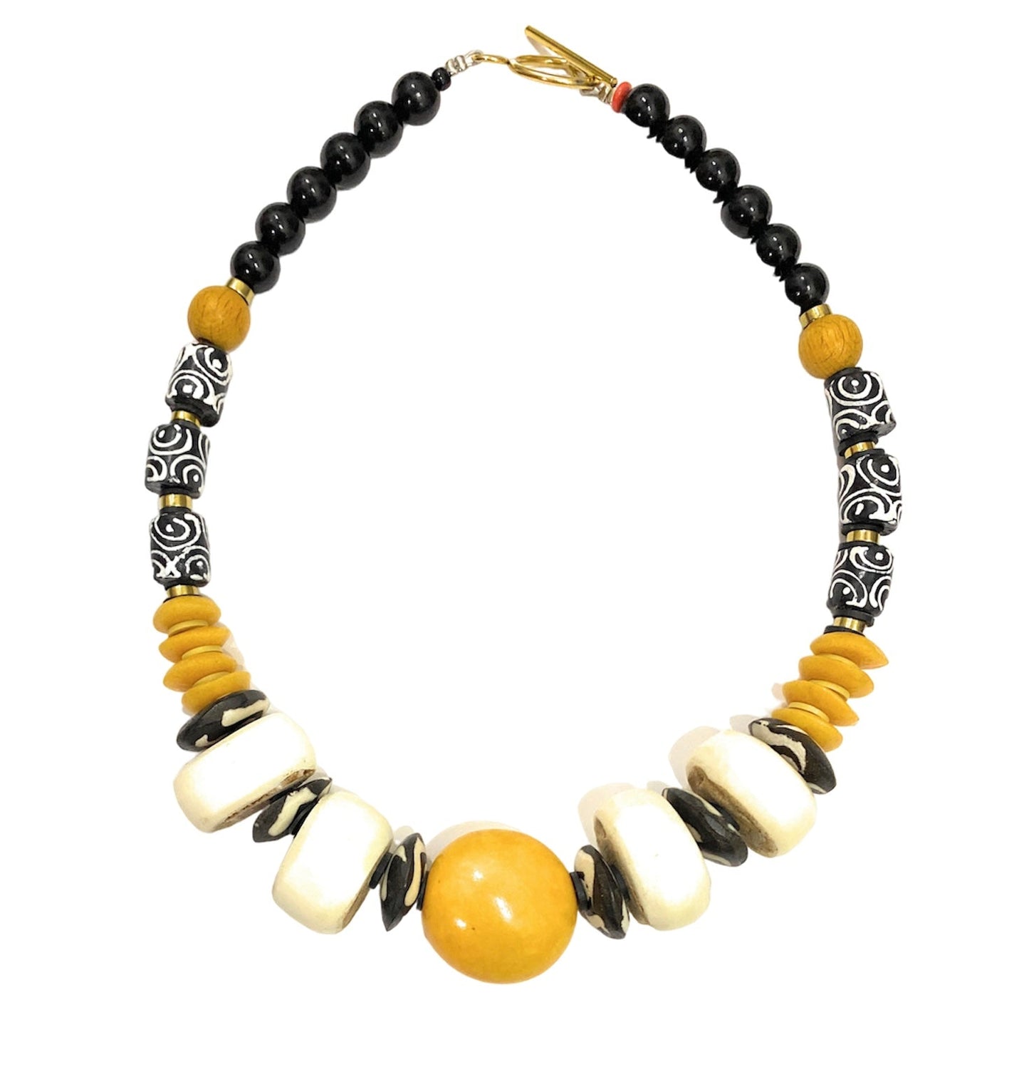 Collar Étnico de Hueso y Vidrio Africano - GRANATE 27