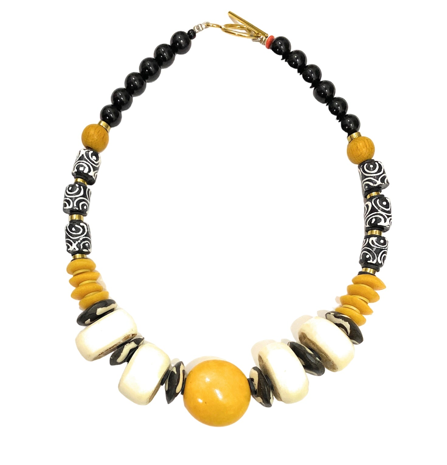 Collar Étnico de Hueso y Vidrio Africano - GRANATE 27