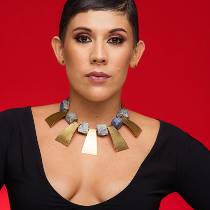 Collar Fashion Lapislázuli Natural y Bronce - GRANATE 27