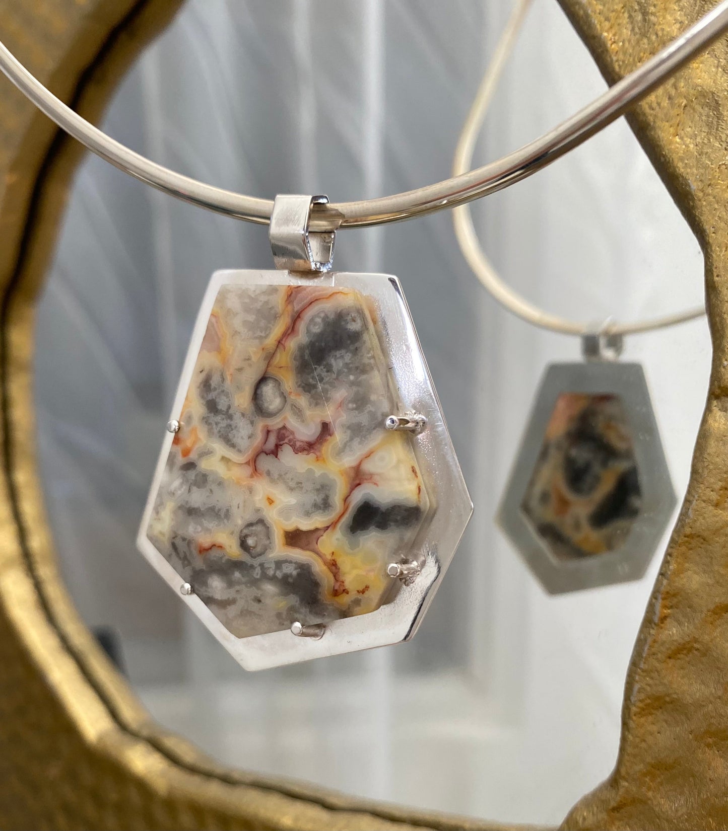 Collar Gargantilla de Plata y Colgante de Piedra Natural - GRANATE 27