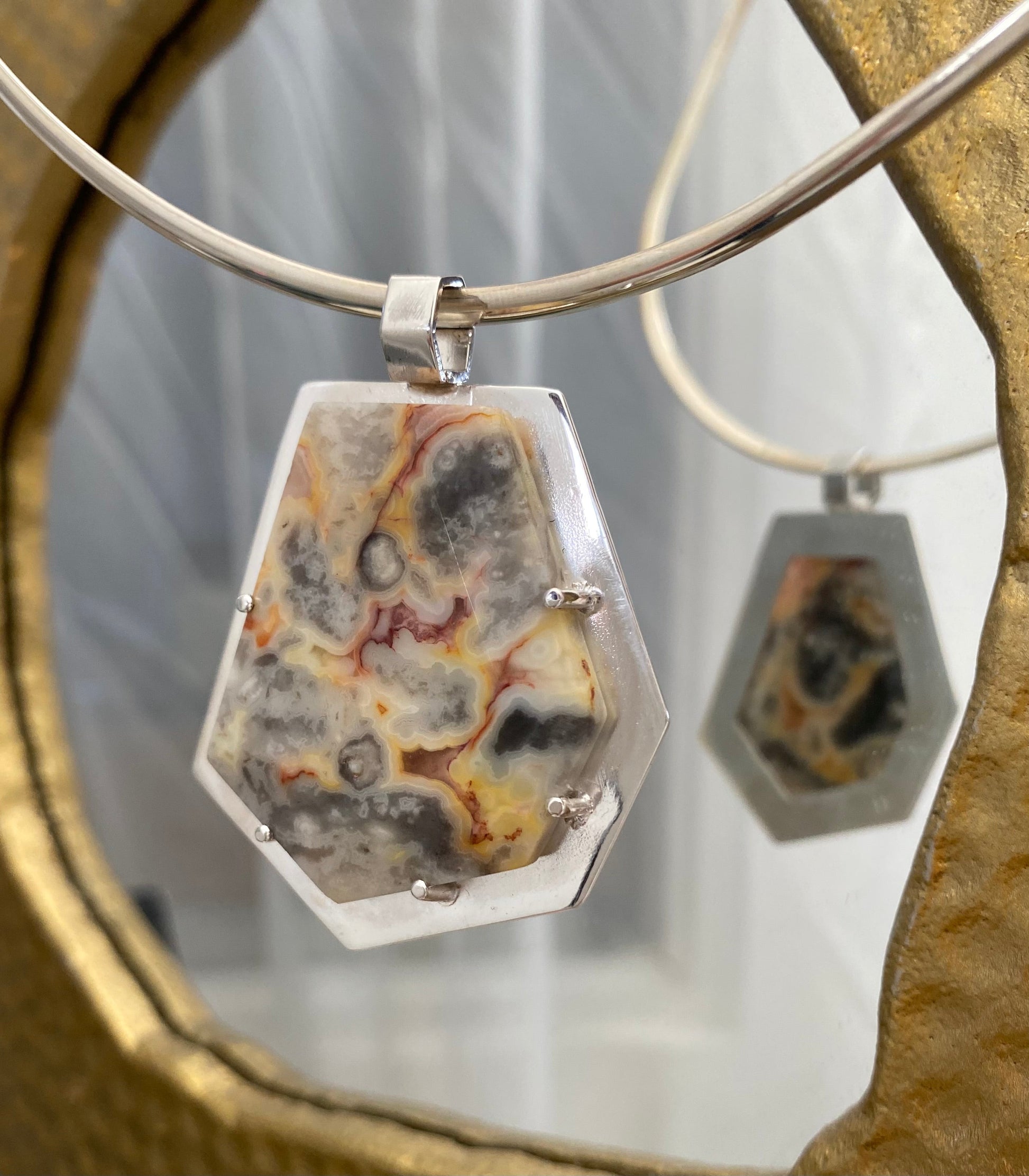 Collar Gargantilla de Plata y Colgante de Piedra Natural - GRANATE 27