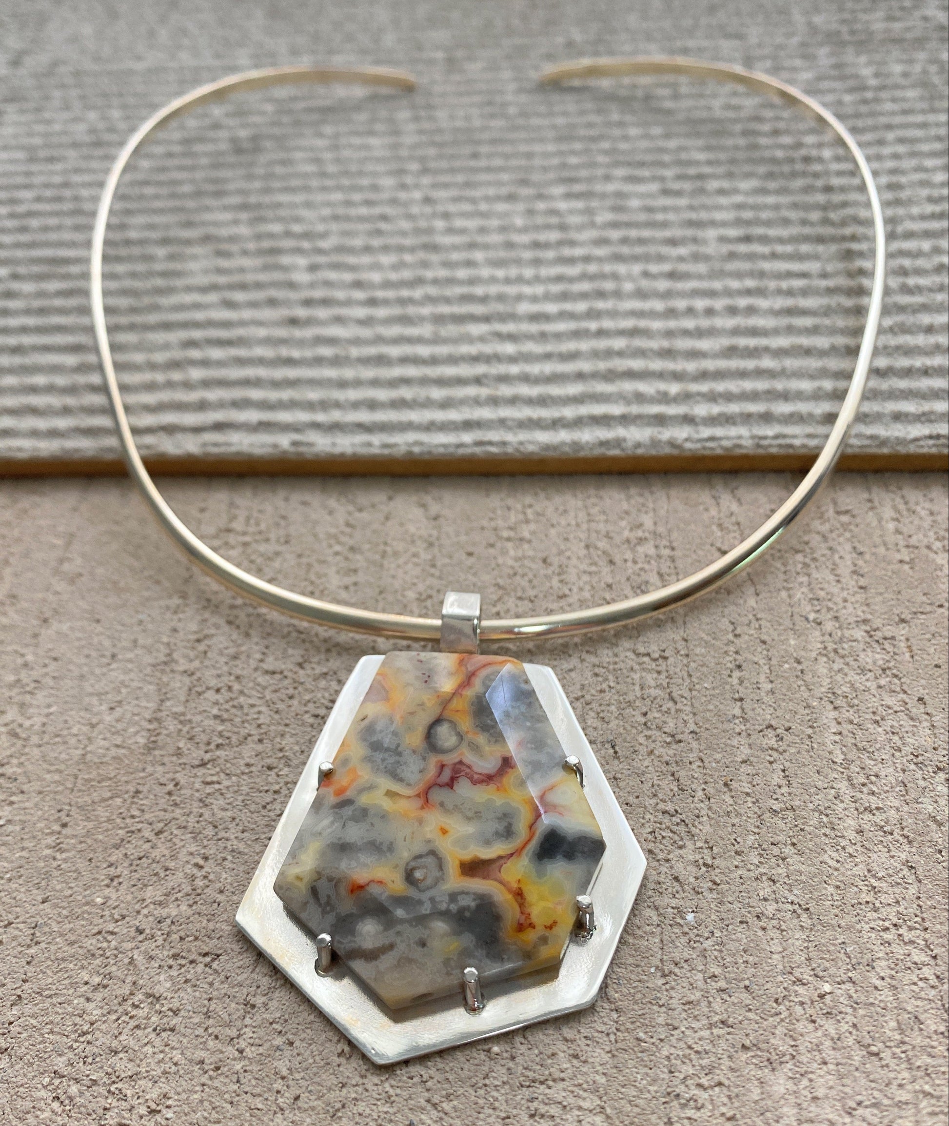 Collar Gargantilla de Plata y Colgante de Piedra Natural - GRANATE 27