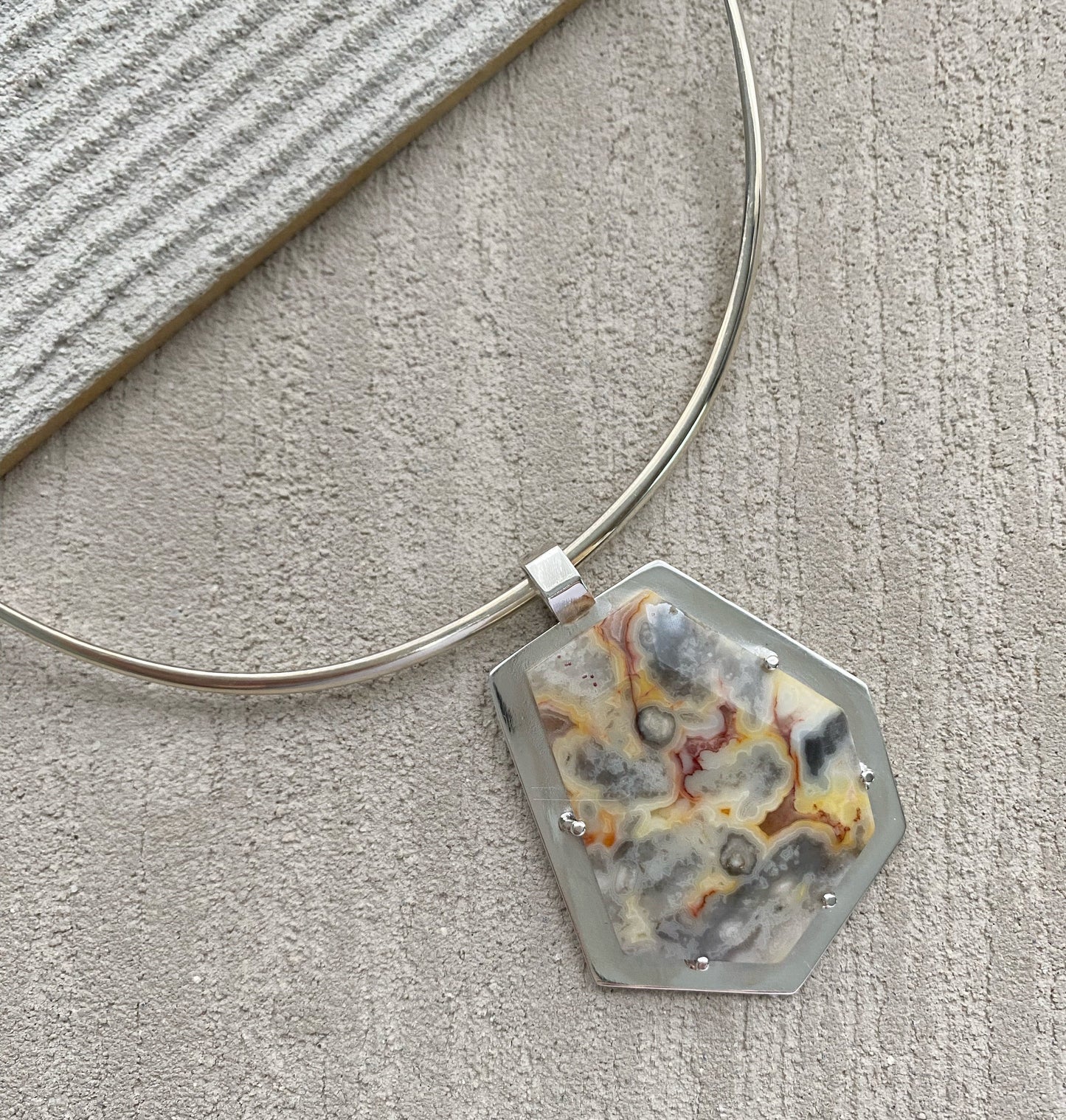 Collar Gargantilla de Plata y Colgante de Piedra Natural - GRANATE 27