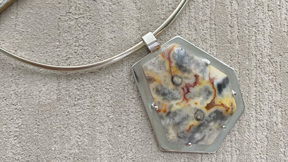 Collar Gargantilla de Plata y Colgante de Piedra Natural - GRANATE 27
