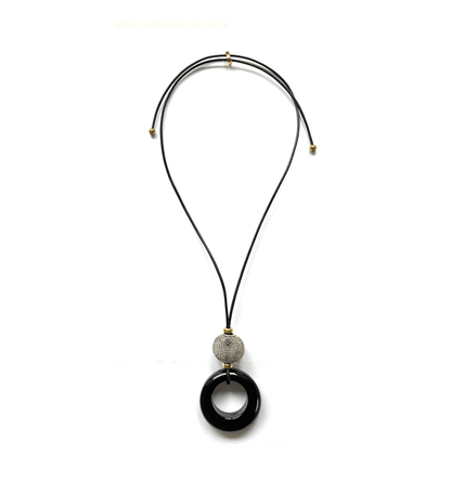 Collar Largo de Cuero Negro y Ágata Negra - GRANATE 27