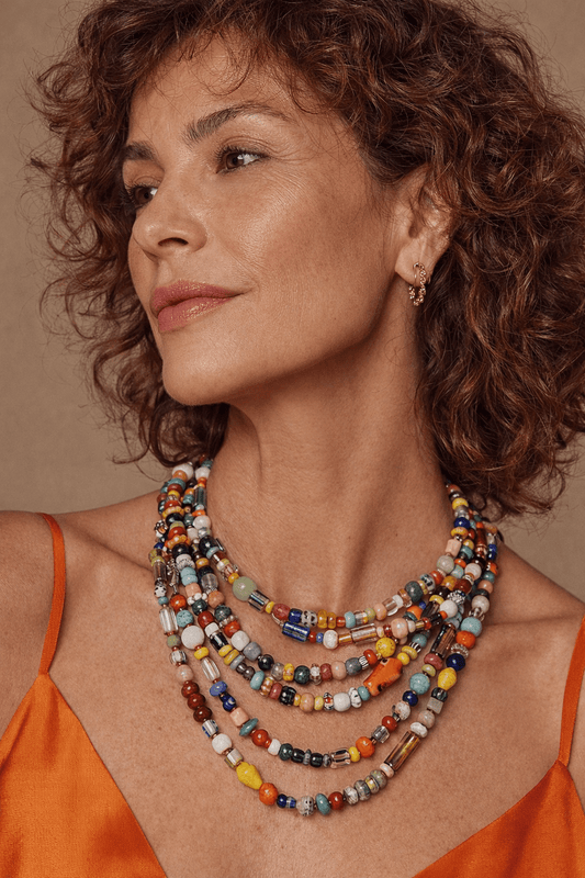 Collar Largo Vivi Vidrio Africano - GRANATE 27