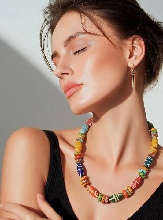 Collar Multicolor de Vidrio Africano - GRANATE 27
