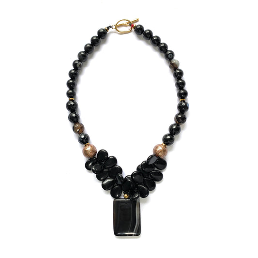 Collar Negro de Ágatas y Ónix - GRANATE 27