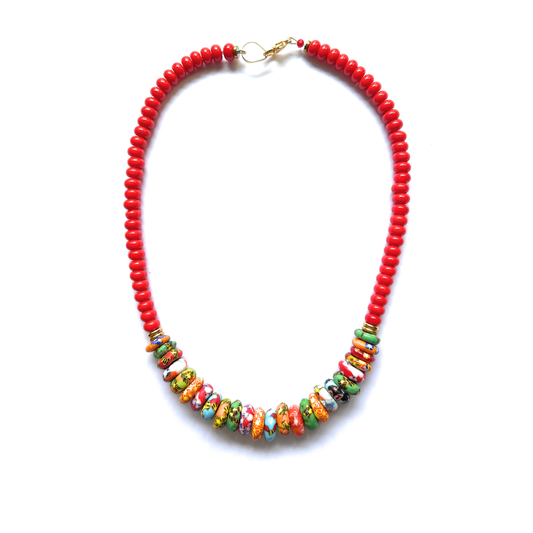 Collar Rojo de Vidrio Africano - GRANATE 27