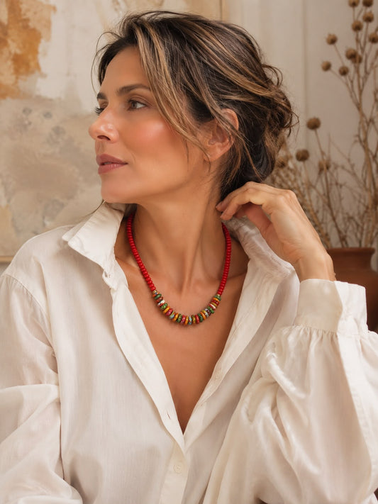 Collar Rojo de Vidrio Africano - GRANATE 27