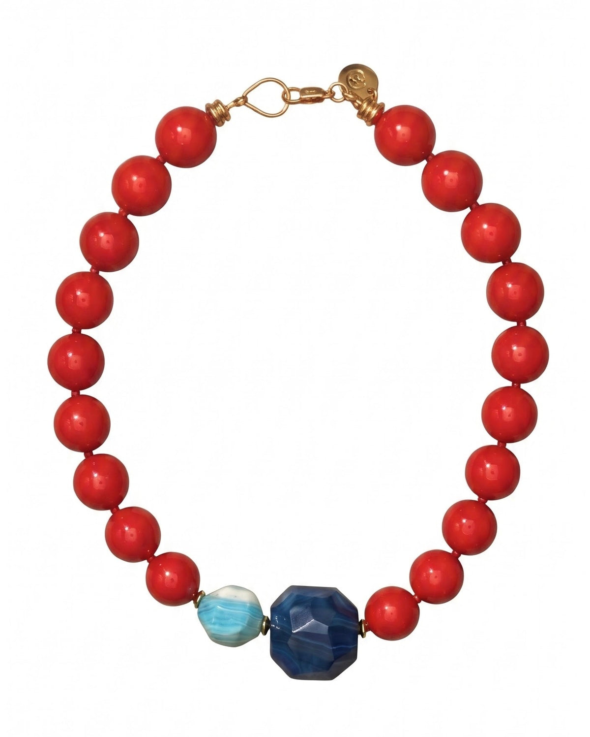 Collar Rojo y Ágatas Azules - GRANATE 27