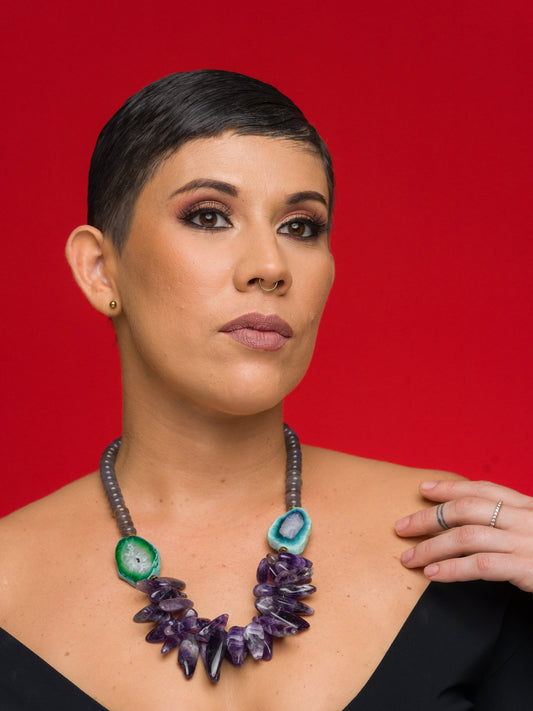 Collar Statement de Ágatas y Amatista - GRANATE 27