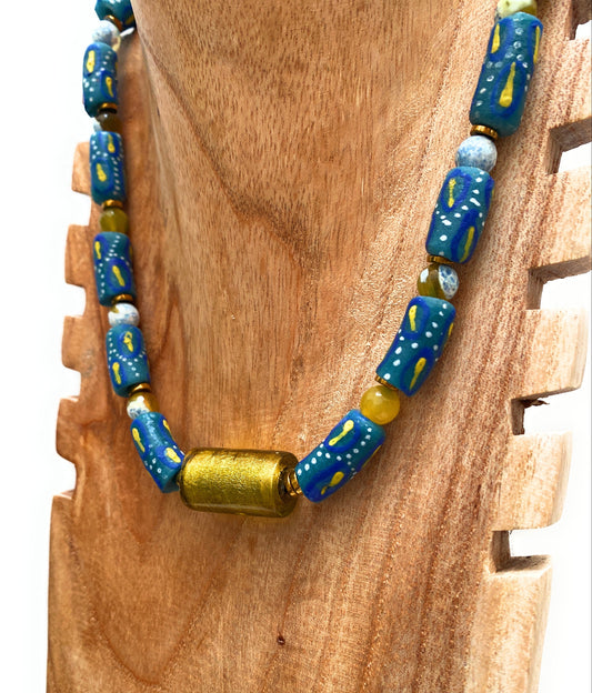 Collar Teal de Vidrio Africano y Murano Gold - GRANATE 27
