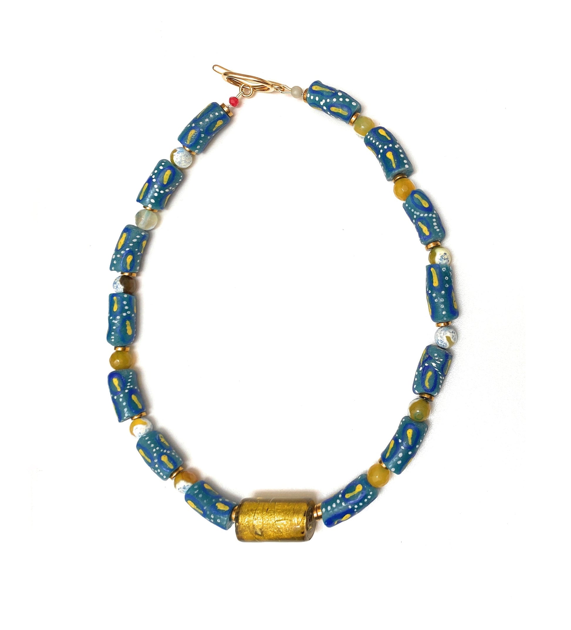 Collar Teal de Vidrio Africano y Murano Gold - GRANATE 27