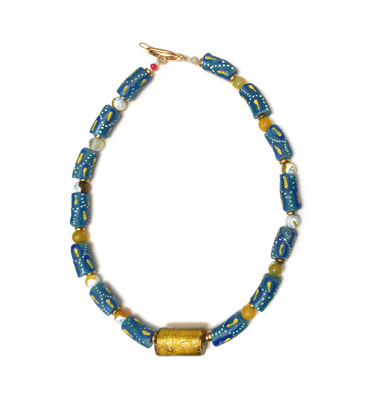 Collar Teal de Vidrio Africano y Murano Gold - GRANATE 27