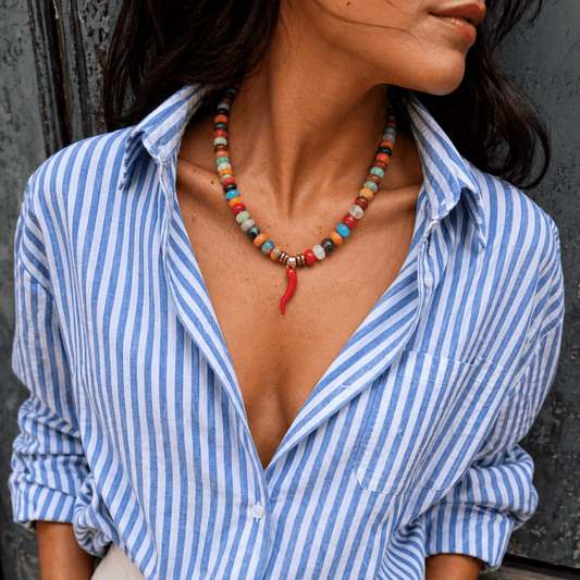 COLOR POP | Collar Viva de Piedras Naturales y Cuerno de la Abundancia - GRANATE 27