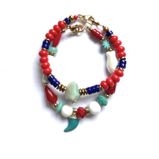 Dúo de Pulseras Rojo y Turquesa - GRANATE 27
