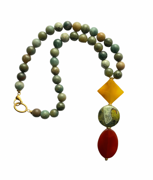 Maxi Collar de Ágatas y CRISOPRASA- GRANATE 27