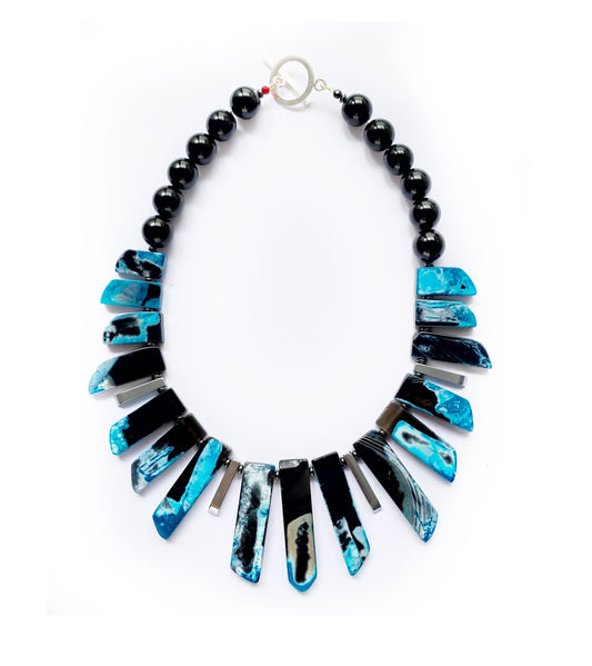 Maxi Collar de Ónix y Ágatas Azul Veteadas con Negro - GRANATE 27