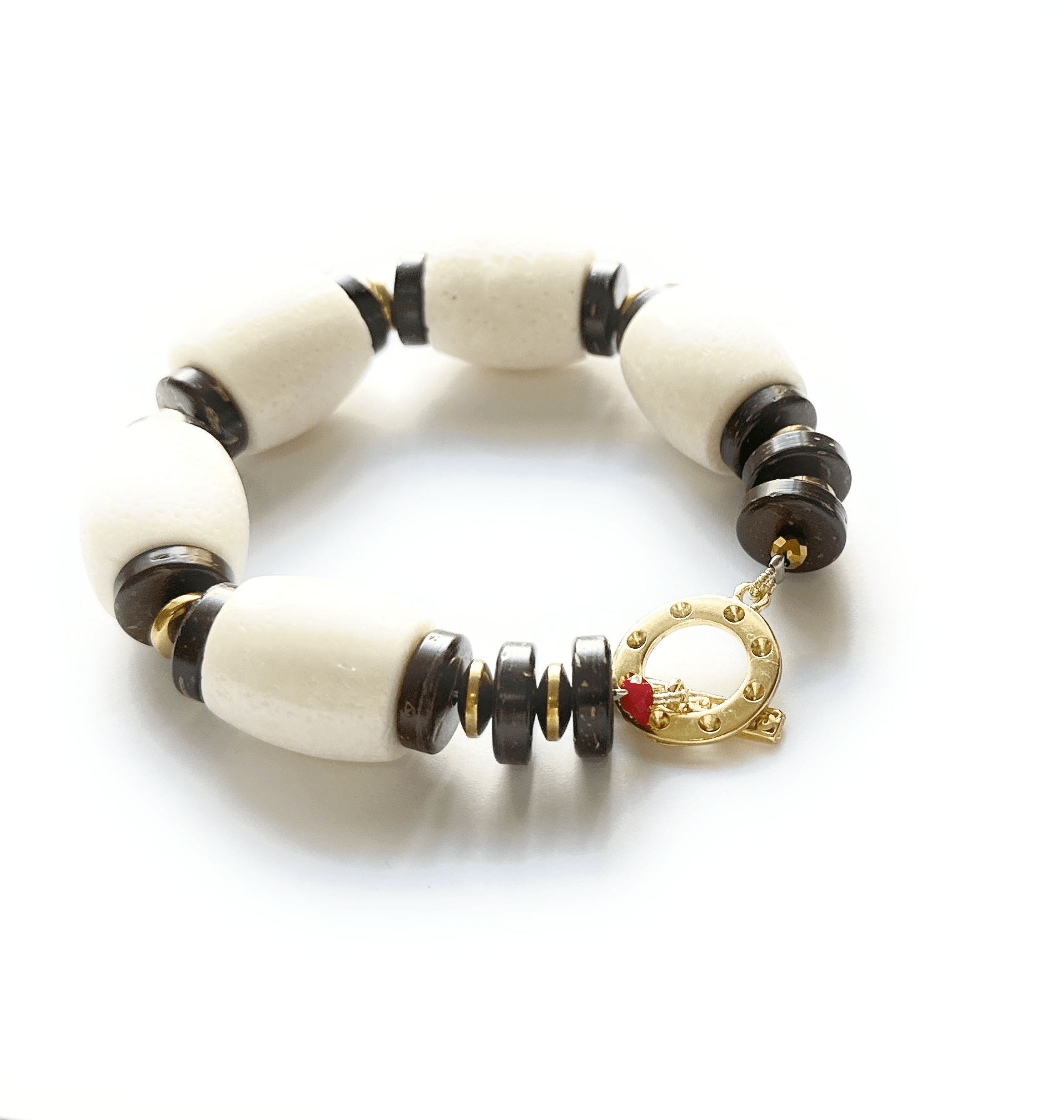 Maxi Pulsera de Coral Blanco & Madera - GRANATE 27