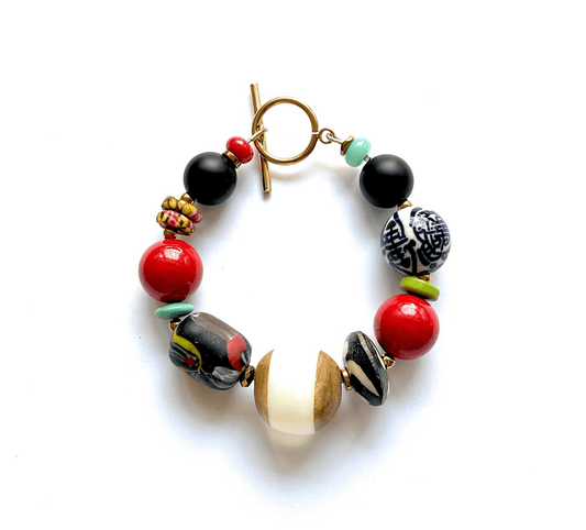 Maxi Pulsera de Vidrio Vintage & Hueso - GRANATE 27