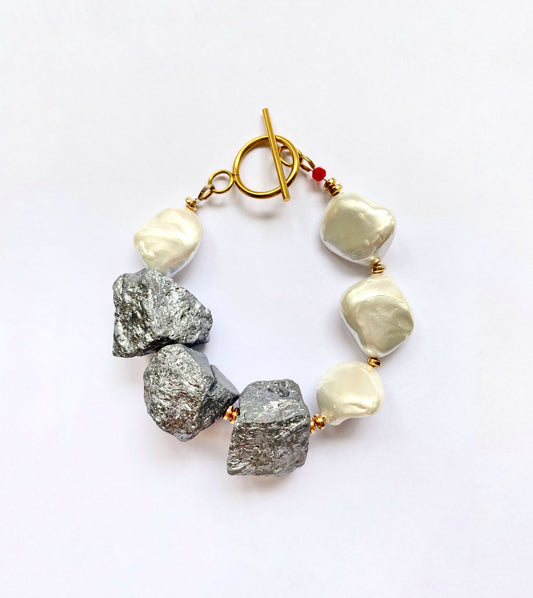 Maxi Pulsera Pirita Natural y Concha Nácar - GRANATE 27