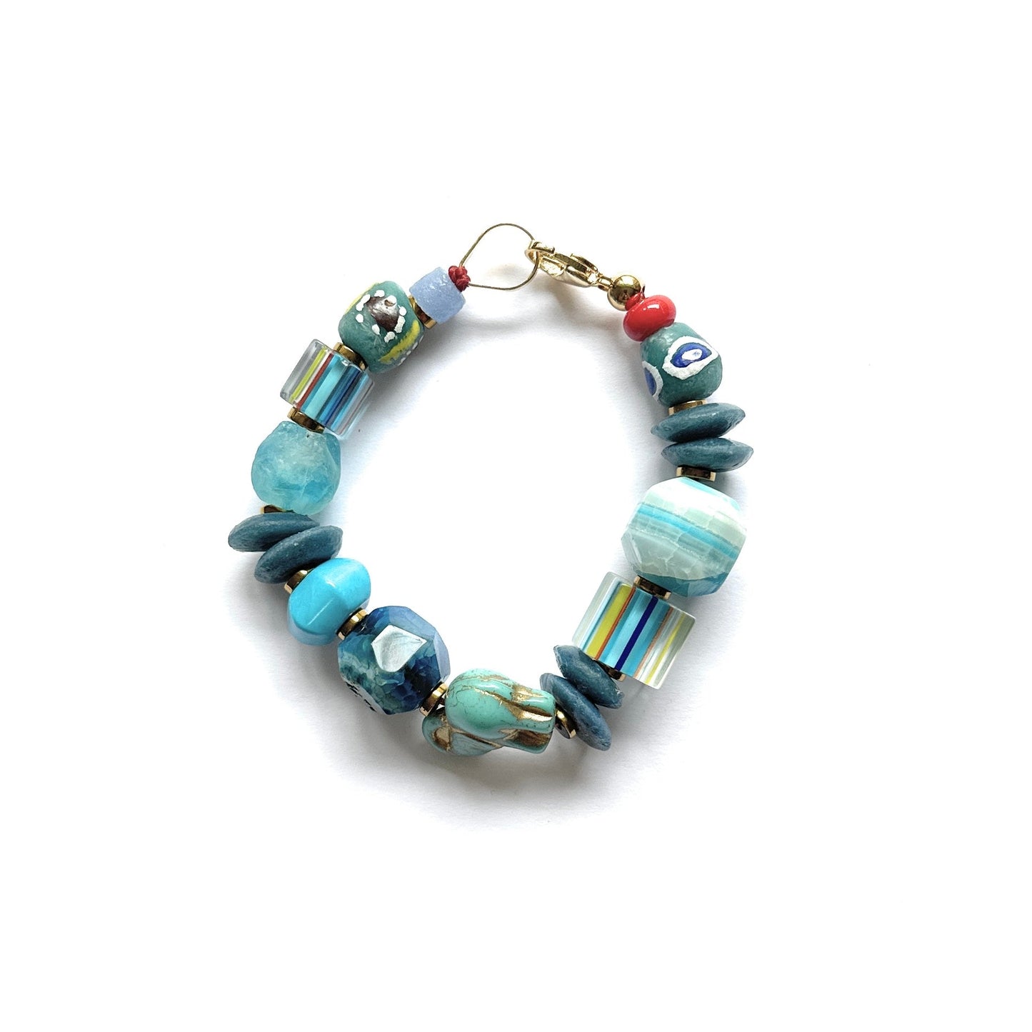 Pulsera Celeste de Vidrio Africano y Piedras Naturales - GRANATE 27