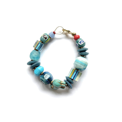 Pulsera Celeste de Vidrio Africano y Piedras Naturales - GRANATE 27