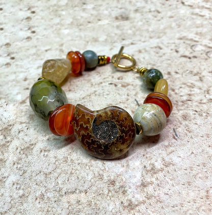 PULSERA DE AMONITA, ÁGATA & CITRINO NATURAL - GRANATE 27