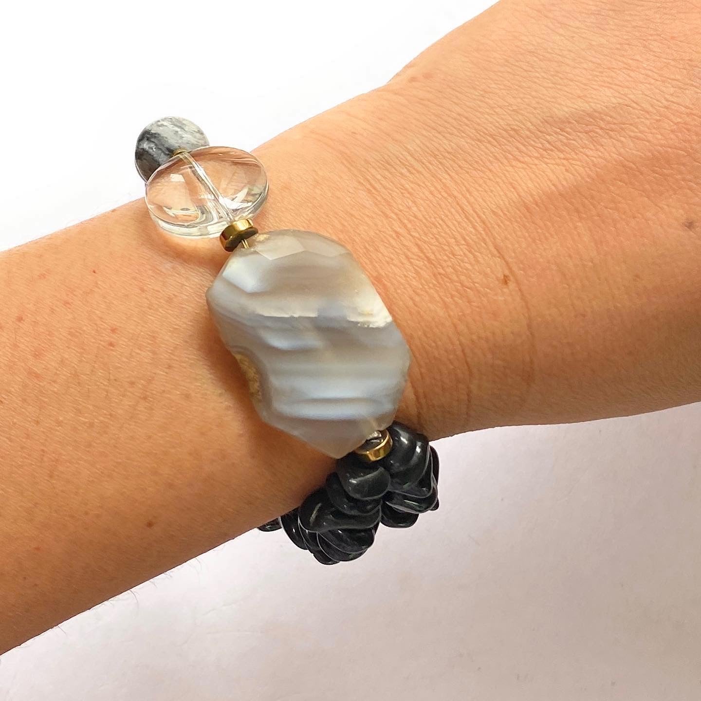 Pulsera de Jaspe Spider, Ónix y Ágata Lace - GRANATE 27