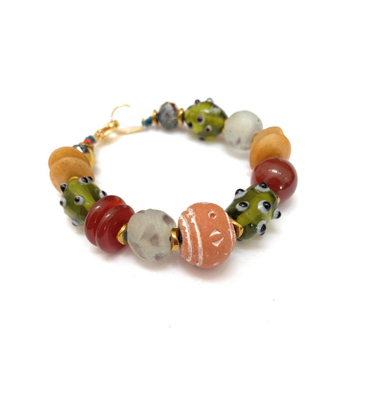 Pulsera de Murano, Vidrio Africano y Cornalina - GRANATE 27