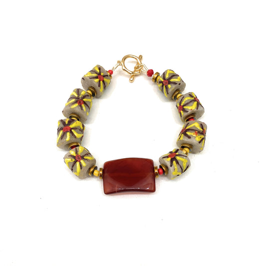 Pulsera de Vidrio Africano y Ágata Cornalina - GRANATE 27
